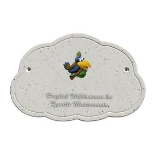 Decoramic Wolkentraum Granitgrau, Motiv Rabe links