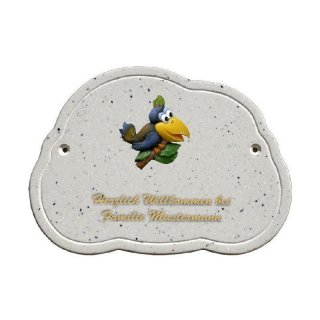 Decoramic Wolkentraum Granitgrau, Motiv Rabe links