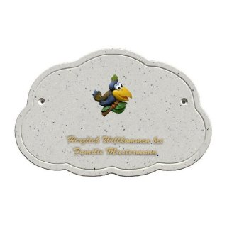 Decoramic Wolkentraum Granitgrau, Motiv Rabe links