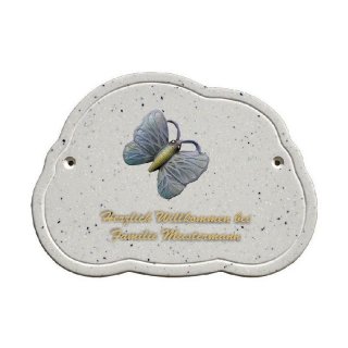 Decoramic Wolkentraum Granitgrau, Motiv Schmetterling blau