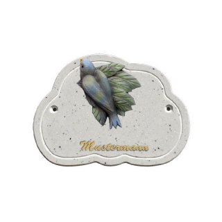 Decoramic Wolkentraum Granitgrau, Motiv Vogel lila rechts