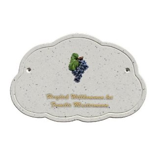 Decoramic Wolkentraum Granitgrau, Motiv Weintrauben blau