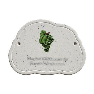 Decoramic Wolkentraum Granitgrau, Motiv Weintrauben grün