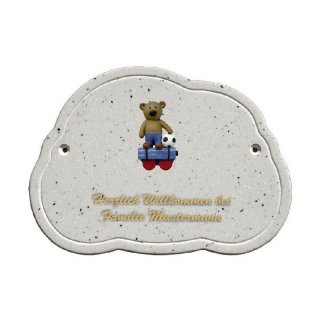 Decoramic Wolkentraum Granitgrau, Motiv Zug Teddy Junge