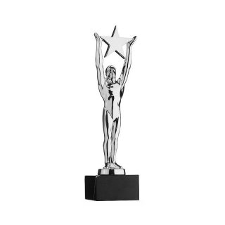 Figur Award-Stern 220mm silberfarbig glnzend auf Mamor Sockel,  Preis ist incl.Text & Logogravur, keine weiteren Kosten