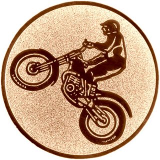 Emblem D=50 mm Trial-Motorradfahrer bronzefarben