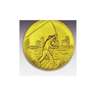 Emblem D=50mm Angler neu, goldfarben in Kunststoff fr Pokale und Medaillen