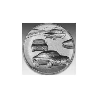 Emblem D=50mm Auto - Rally, silberfarben in Kunststoff fr Pokale und Medaillen