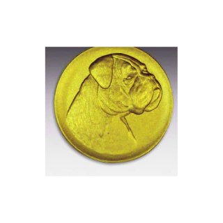 Emblem D=50mm Boxerhund neu, goldfarben in Kunststoff fr Pokale und Medaillen