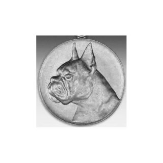 Emblem D=50mm Boxerhundekopf neu, silberfarben in Kunststoff fr Pokale und Medaillen