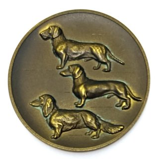 Emblem D=50mm Dackel 3er,bronzrrfarben in Metall fr Pokale und Medaillen