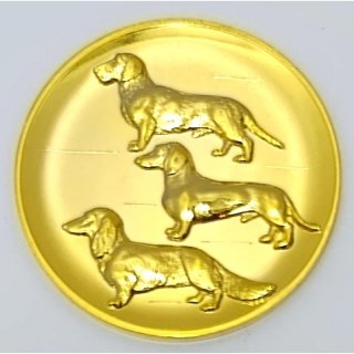 Emblem D=50mm Dackel 3ergoldrfarben in Metall fr Pokale und Medaillen