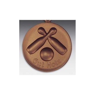 Emblem D=50mm  Kegeln Gut Holz, bronzefarben in Kunststoff fr Pokale und Medaillen