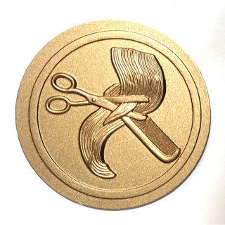 Emblem D=50mm Frisr Kamm+Schere+Locke, bronzefarben in Kunststoff fr Pokale und Medaillen