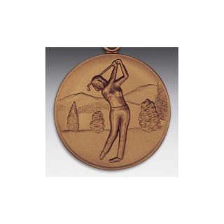 Emblem D=50mm Golfspielerin, bronzefarben in Kunststoff fr Pokale und Medaillen