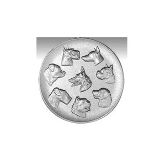 Emblem D=50mm Hunde Gebr., silberfarben in Kunststoff fr Pokale und Medaillen