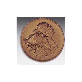 Emblem D=50mm Jagdhund mit Fasan, bronzefarben in Kunststoff fr Pokale und Medaillen
