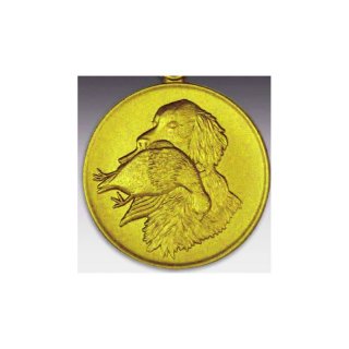 Emblem D=50mm Jagdhund mit Fasan, goldfarben in Kunststoff fr Pokale und Medaillen