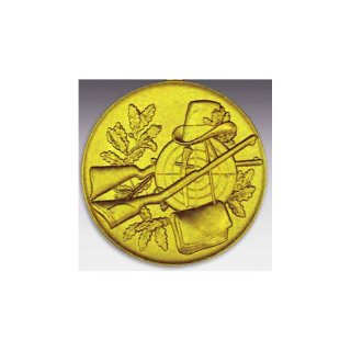 Emblem D=50mm Jagdmotiv, goldfarben in Kunststoff fr Pokale und Medaillen