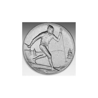 Emblem D=50mm Langlauf -Mann, silberfarben in Kunststoff fr Pokale und Medaillen