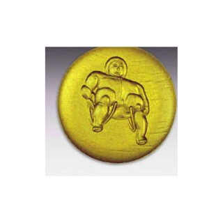 Emblem D=50mm Rennrodler neu, goldfarben in Kunststoff fr Pokale und Medaillen