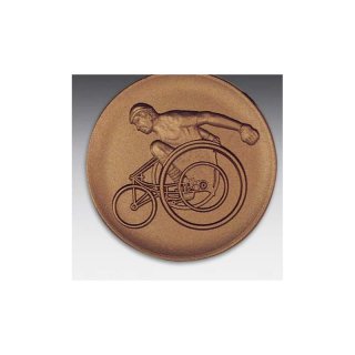 Emblem D=50mm Rollstuhlfahrer, bronzefarben in Kunststoff fr Pokale und Medaillen