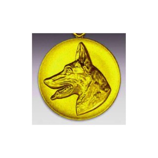 Emblem D=50mm Schferhund, goldfarben in Kunststoff fr Pokale und Medaillen