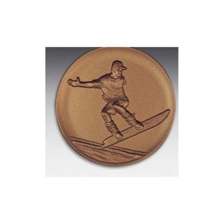 Emblem D=50mm Snowboardfahrer,   bronzefarben, siber- oder goldfarben