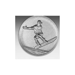 Emblem D=50mm Snowboardfahrer, silberfarben in Kunststoff fr Pokale und Medaillen