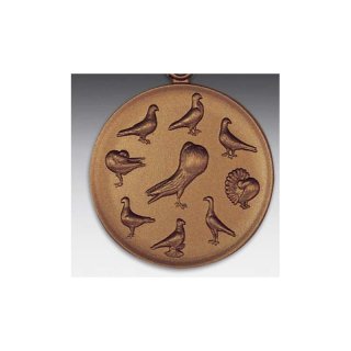 Emblem D=50mm Tauben, Rassetauben, bronzefarben in Kunststoff fr Pokale und Medaillen