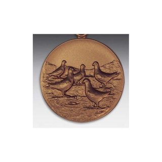 Emblem D=50mm Tauben, fnf, bronzefarben in Kunststoff fr Pokale und Medaillen