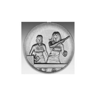 Emblem D=50mm Tischtennis - Doppel, Frau, silberfarben in Kunststoff fr Pokale und Medaillen