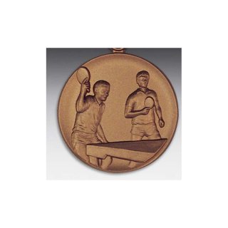 Emblem D=50mm Tischtennis - Doppel, Mann, bronzefarben in Kunststoff fr Pokale und Medaillen
