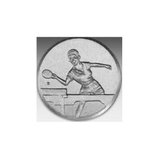 Emblem D=50mm Tischtennis- Frau, silberfarben in Kunststoff fr Pokale und Medaillen