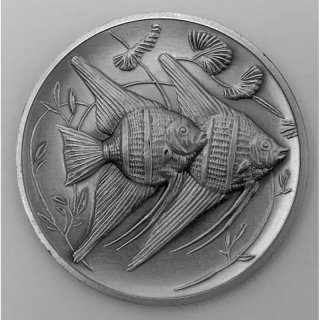 Emblem D=50mm Zierfische silberfarben in Mettal fr Pokale und Medaillen