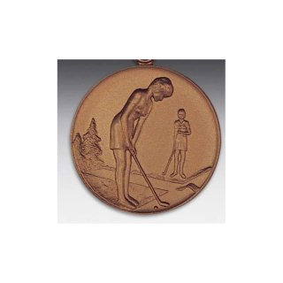 Emblem D=50mm Minigolf - Frau, bronzefarben in Kunststoff fr Pokale und Medaillen