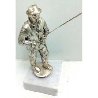 Figur Angler Metall 15cm glanz-silber incl. einer Gravur