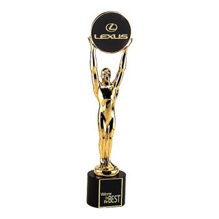 Figur Award-Stern 300mm Gold farbig auf Kristallsockel
