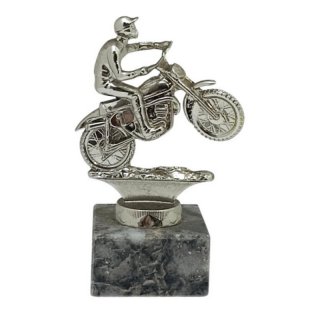 Figur Enduro Motocross Bike silberfarben auf Marmorsockel 130mm