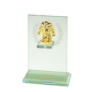 Figur Martial Arts goldfarbig auf Glasstnder Rom h=245mm inkl. Wunschgravur