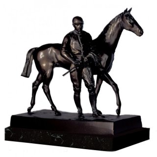 Figur Pferd m. Jockey stehend  bronziert 23cm