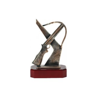 Figur Pokal Trophäe Armbrust H=220mm auf Mahagoni Lok Holzsockel, incl einer Textgravur