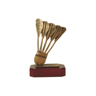 Figur Pokal Trophe Badminton auf Mahagoni Lok Holzsockel, incl einer Textgravur
