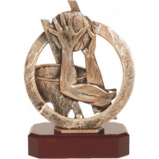 Figur Pokal Trophe Basketball H=210mm auf Mahagoni Lok Holzsockel, incl einer Textgravur auf Holzsockel