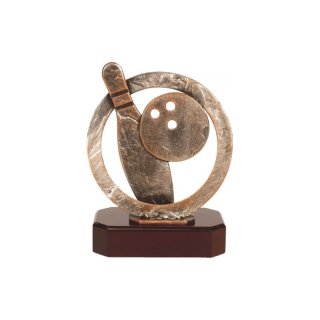 Figur Pokal Trophäe Bowlg 220mm auf Mahagoni Lok Holzsockel, incl einer Textgravur auf Holzsockel