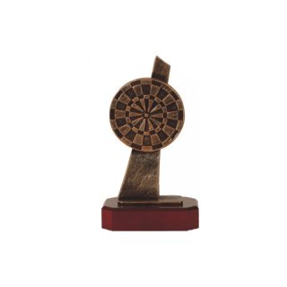 Figur Pokal Trophe Dart auf Mahagoni Lok Holzsockel, incl einer Textgravur