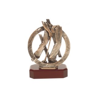 Figur Pokal Trophäe Golf H=210mm auf Mahagoni Lok Holzsockel, incl einer Textgravur auf Holzsockel