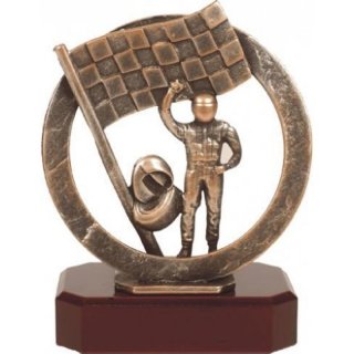 Figur Pokal Trophe Motorstort H=205mm auf Mahagoni Lok Holzsockel, incl einer Textgravur auf Holzsockel
