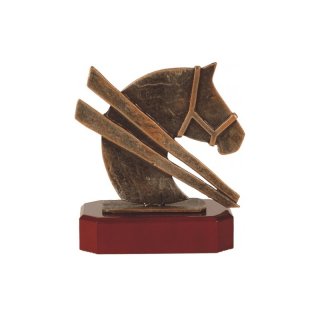 Figur Pokal Trophe Reitsport - Pferdekopf auf Mahagoni Lok Holzsockel, incl einer Textgravur