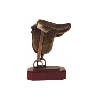 Figur Pokal Trophe Reitsport - Reitsattel auf Mahagoni Lok Holzsockel, incl einer Textgravur